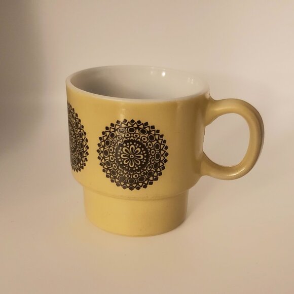 Vintage Other - 4/$20 Vintage Mandala Coffee Mug Milk Glass Teacup Medallion 1970s Gold Brown